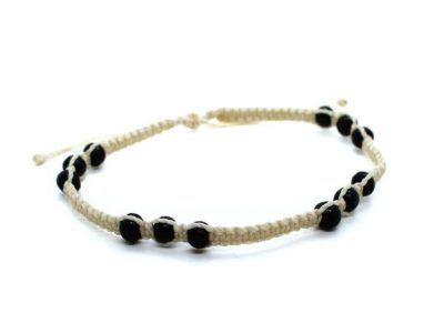 Pulsera tobillera para chico hecha a mano con hilo encerado y cuentas de madera