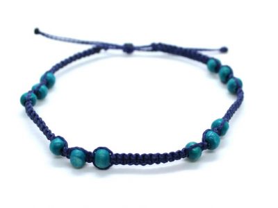 Pulsera de tobillo azul con cuentas de madera