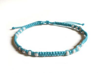 tobillera azul turquesa de nudos de macramé