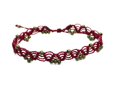 Comprar tobillera tribal para mujer en color granate con cuentas de bronce