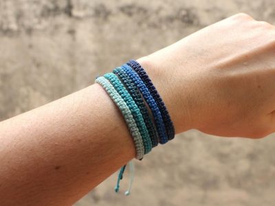 Combo de 5 pulseras azules de hilo encerado hechas a mano con nudos de macrame