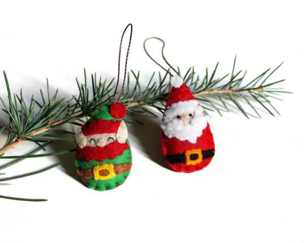 mini adorno árbol de navidad papá noel y elfo de fieltro