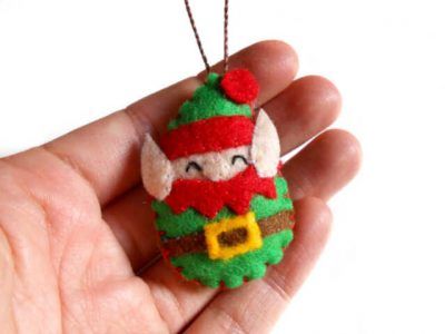 mini adorno árbol de navidad elfo de fieltro
