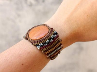 Pulsera de macramé para hombre o mujer con piedra semipreciosa jaspe rojo