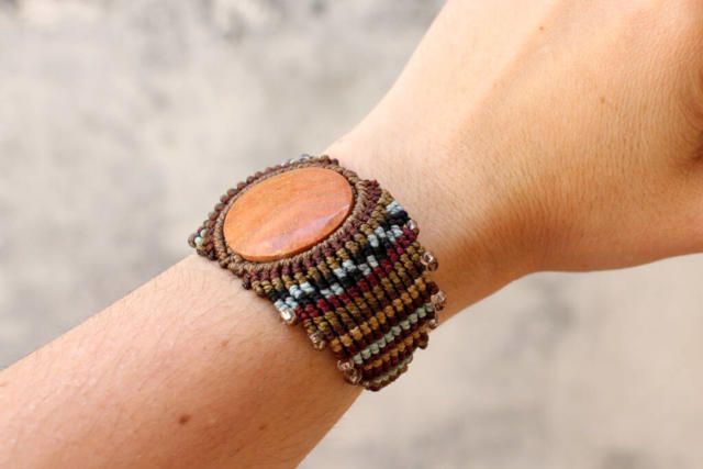 Pulsera de macramé para hombre o mujer con piedra semipreciosa jaspe rojo