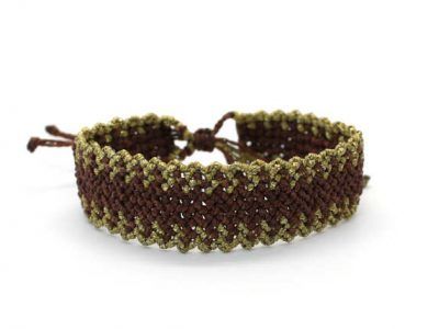 brazalete macramé nudo caminito del inca dorado y marrón chocolate