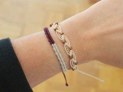 Conjunto de pulseras bohemias de hilo color beige