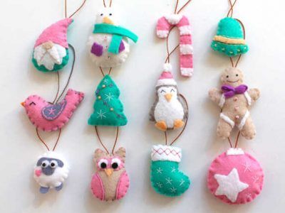 pack de 21 adornos divertidos de fieltro tonos pastel