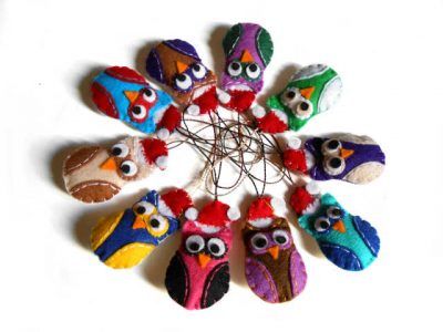 adornos árbol de navidad búhos de fieltro