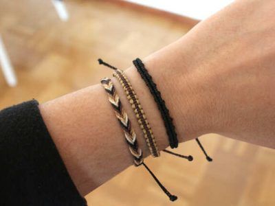 Pack de 3 pulseras de hilo a juego en marrón, negro y ocre