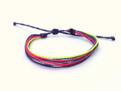 pulsera multihilo cordón encerado neón y morado