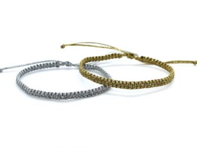Pulseras hilo metalizado dorado o plateado de macramé