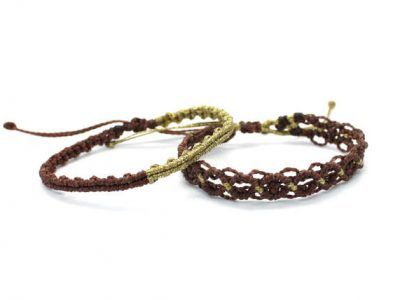 set de pulseras de macramé de hilo dorado y marrón