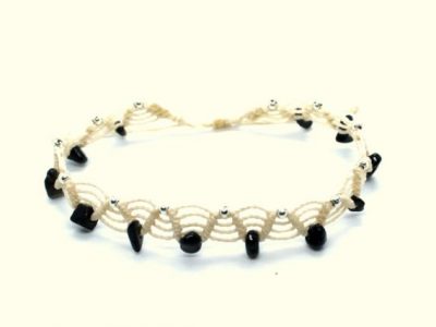Pulsera tobillera chips de obsidiana negra